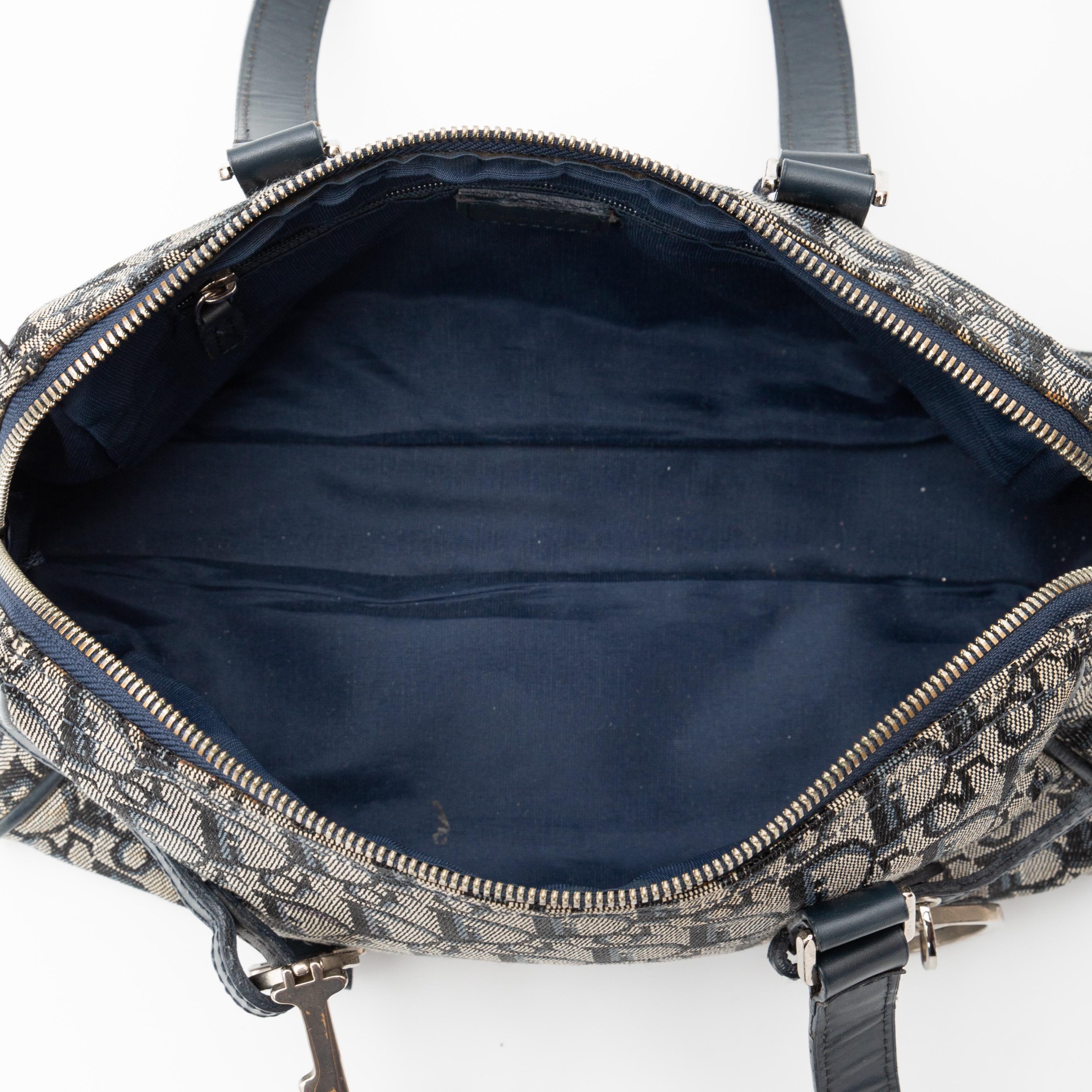 Dior Vintage Navy Oblique Trotter Logo Charms Boston Shoulder Bag (2003) 2