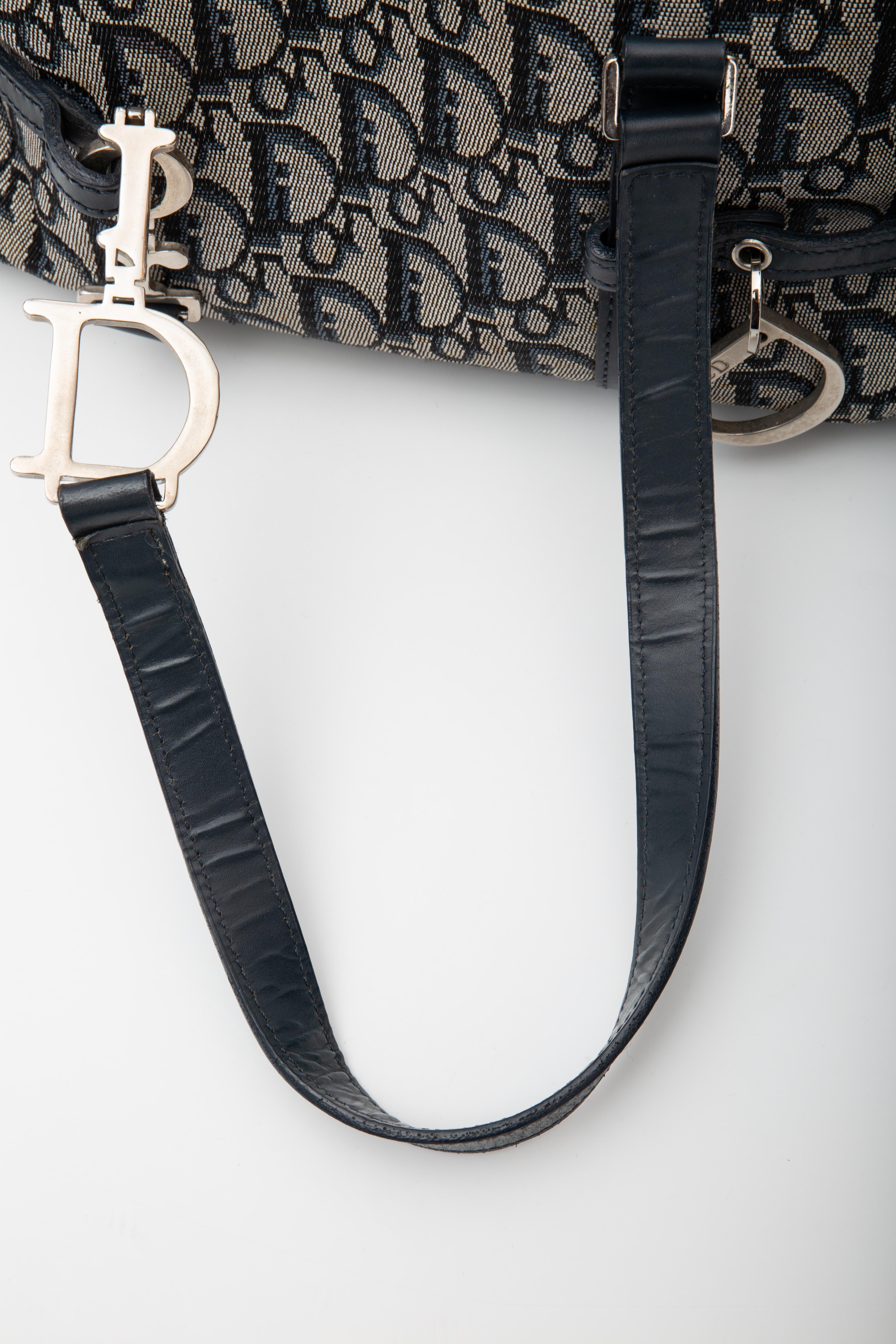 Dior Vintage Navy Oblique Trotter Logo Charms Boston Shoulder Bag (2003) 3
