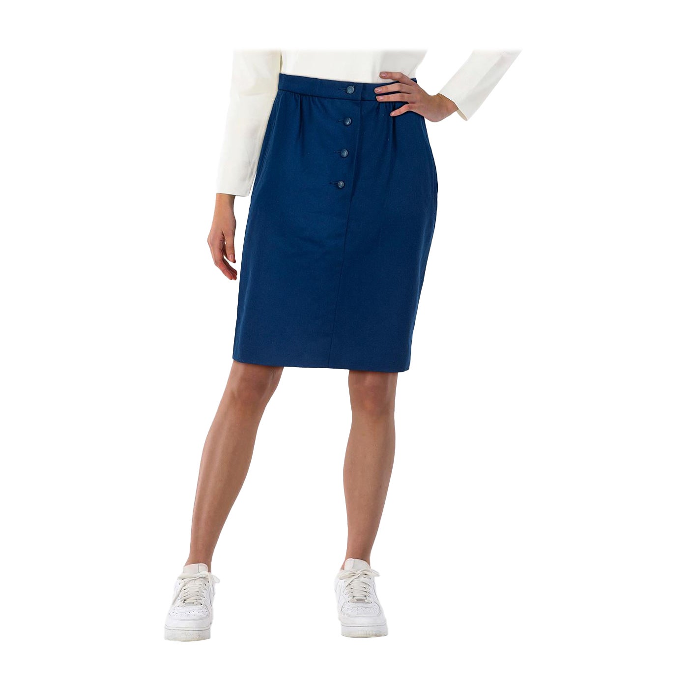 Dior Vintage Navy Wool Knee Length Pencil Skirt Size XXL