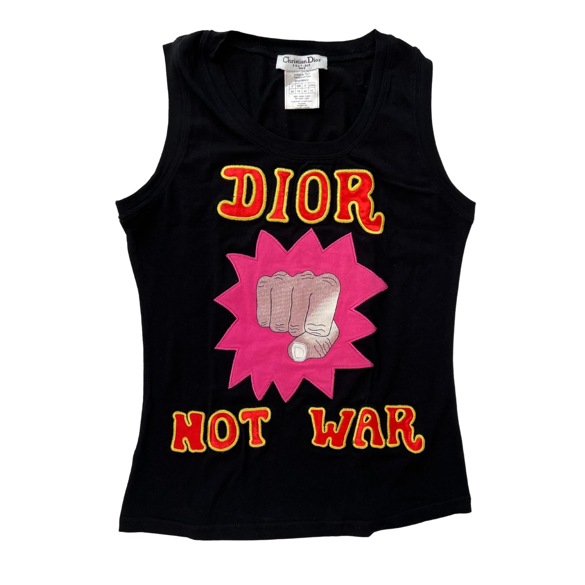 Dior Vintage Not War Black Tank Top Shirt (Size 42) In Good Condition In Montreal, Quebec