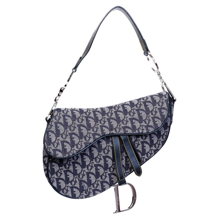 Dior Oblique Trotter Crossbody Bag White Blue Navy blue Leather Plastic  ref.101916 - Joli Closet