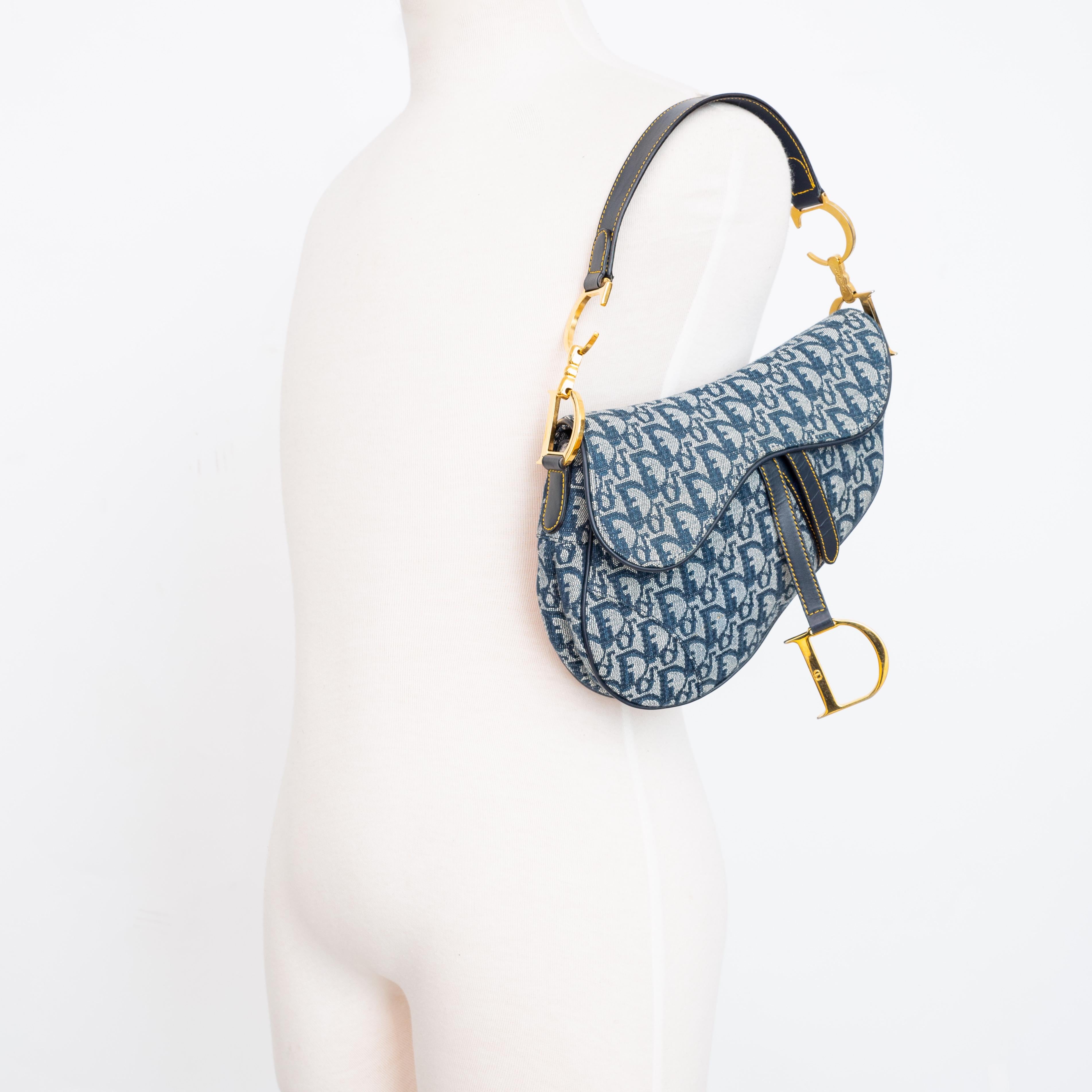 Dior Vintage Oblique Trotter Saddle Bag Gold Hardware (2002) 2