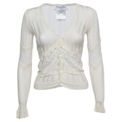 Dior Vintage Off White Knit Buttoned Long Sleeve Top S