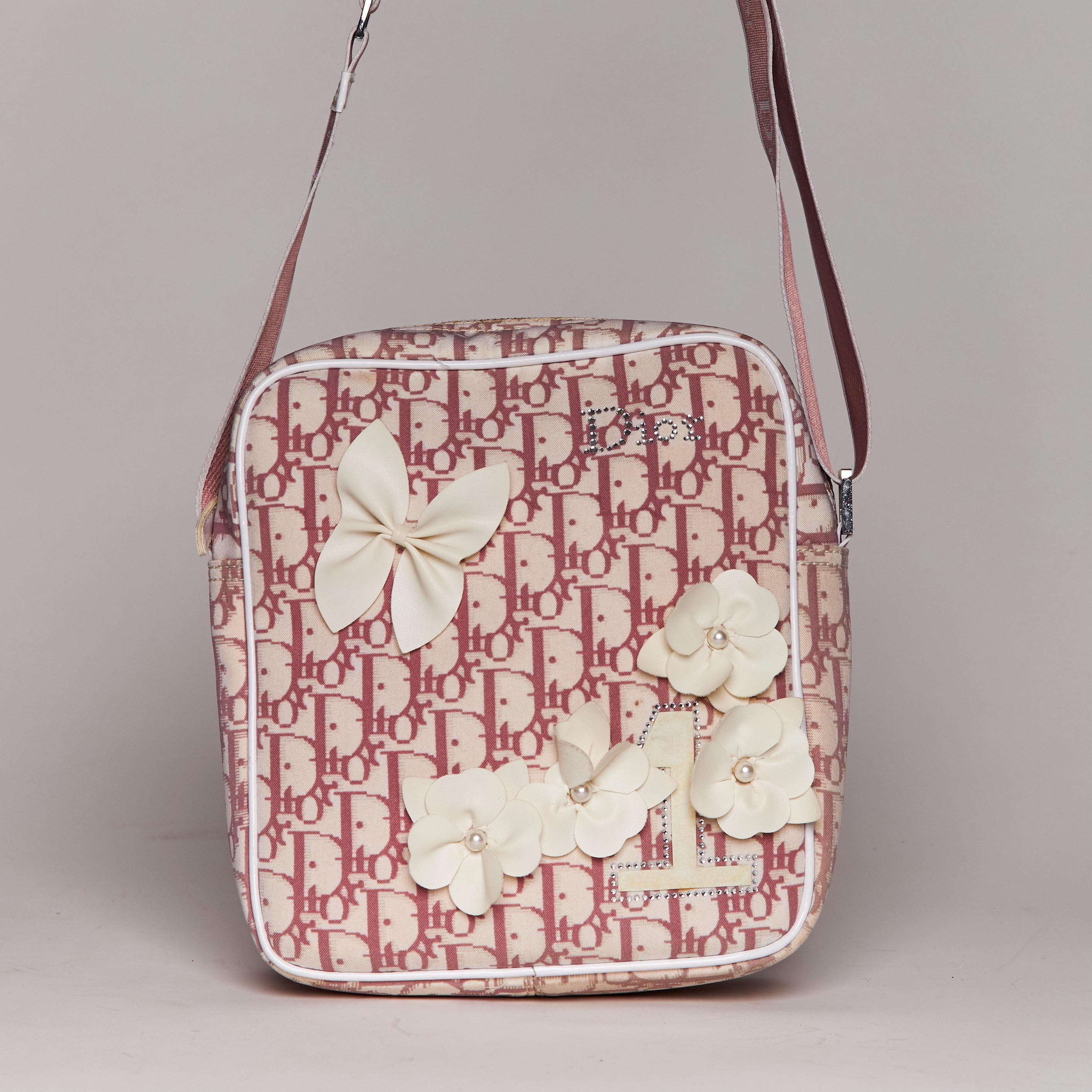 Dior Vintage Pink Flower Floral Trotter Oblique Monogram Side Bag (2002) 6