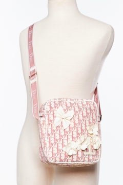 Dior Vintage Pink Flower Floral Trotter Oblique Monogram Side Bag (2002)