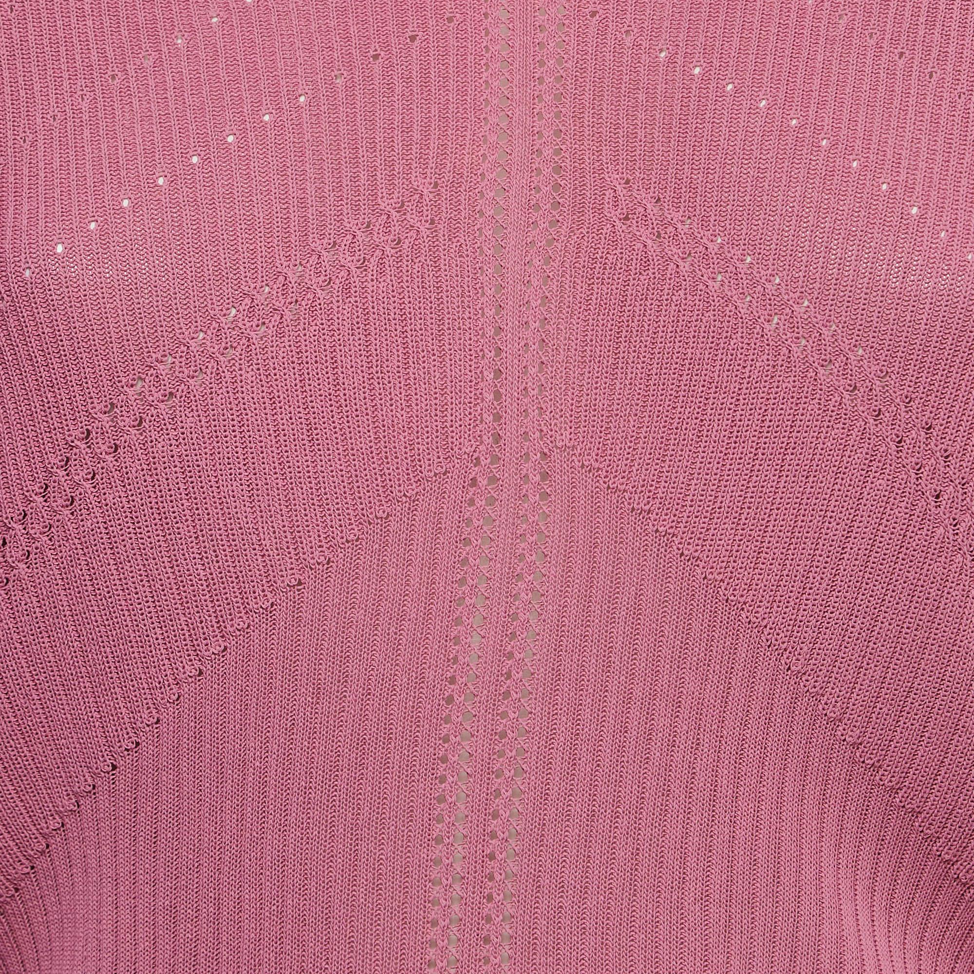 Dior Vintage Pink Perforated Knit Long Sleeve Top S 1
