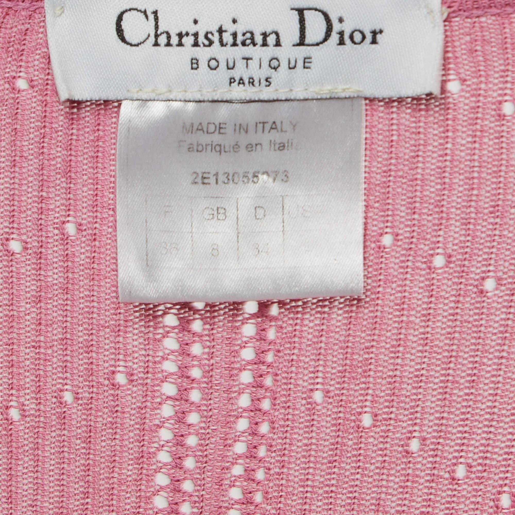 Dior Vintage Pink Perforated Knit Long Sleeve Top S 2