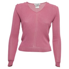 Dior Vintage Rosa Perforierte stricken Langarm Top S