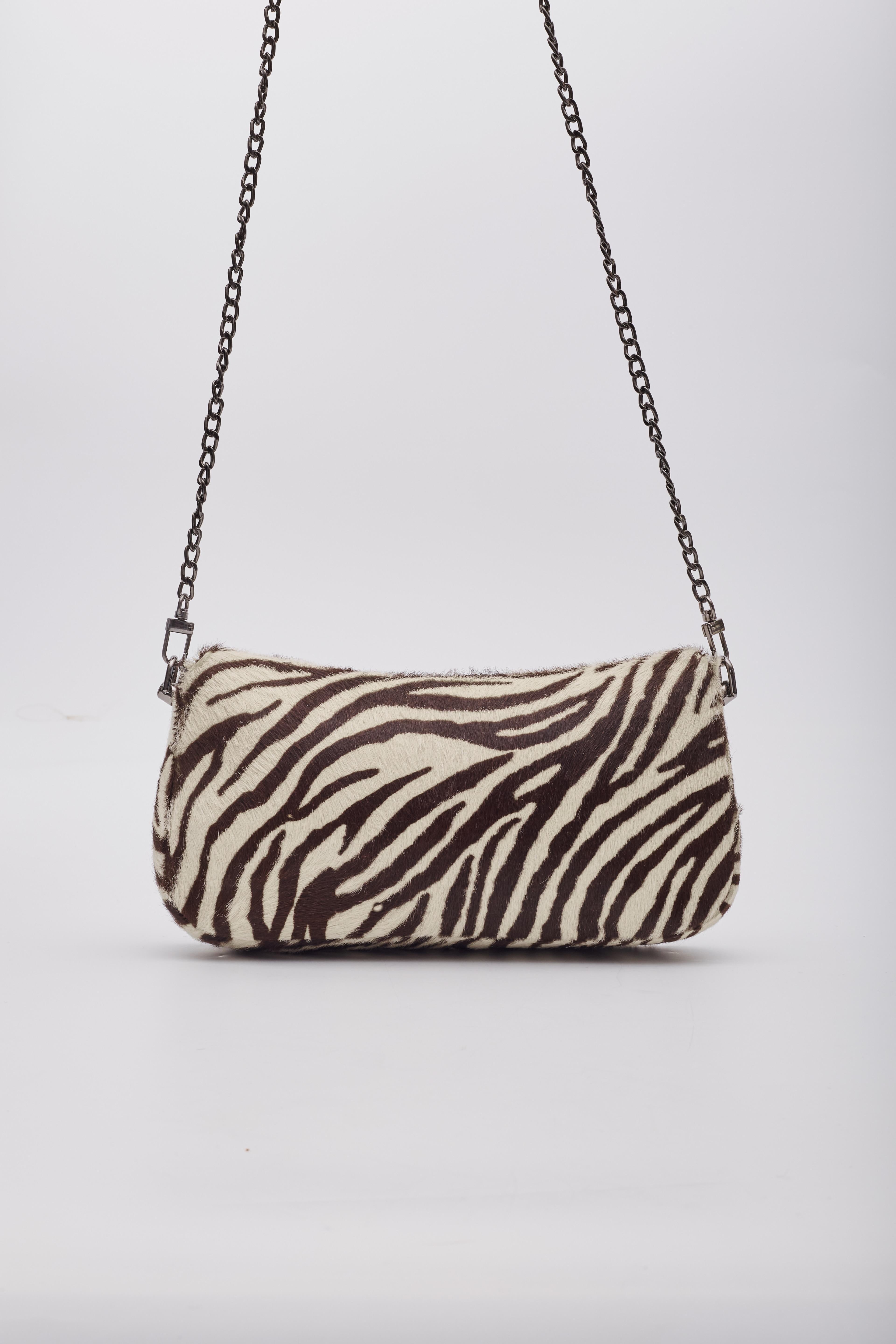 Dior Vintage Pony Hair Malice Zebra Shoulder Bag In Good Condition For Sale In Montreal, Quebec