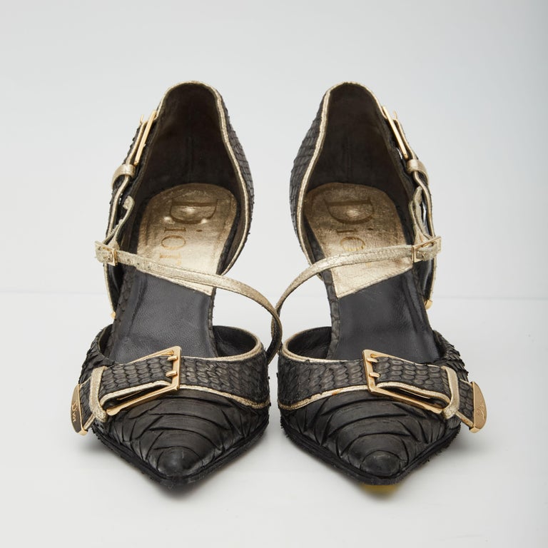 Dior Vintage Reptile Skin Black Bucked Pump (EU 36) For Sale at 1stDibs