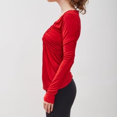 Dior Vintage Ruched Stretch Red Viscose Long Sleeve Top (US4  Small)