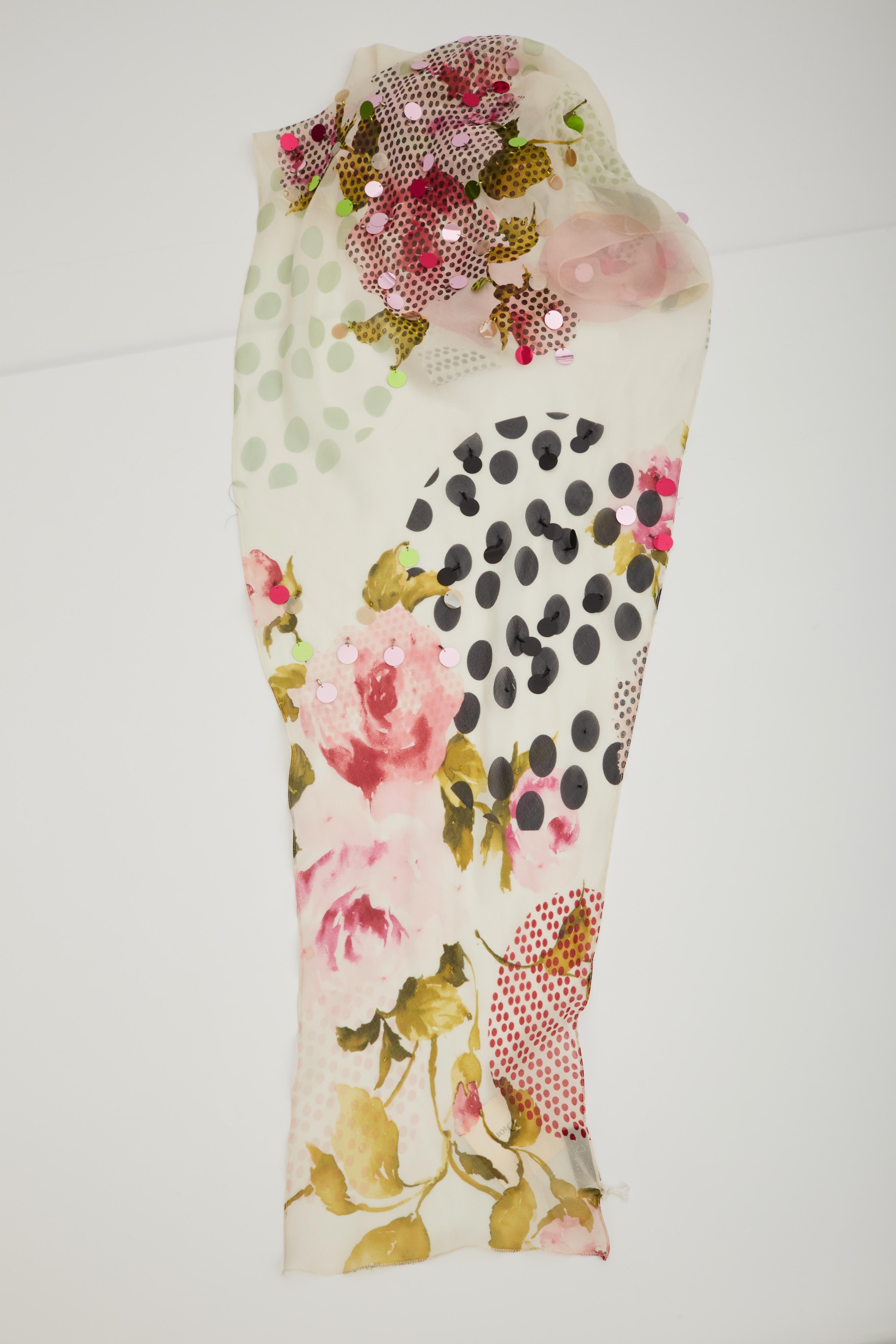 Dior - Écharpe vintage en paillettes ornée de sequins à motifs floraux en vente 1