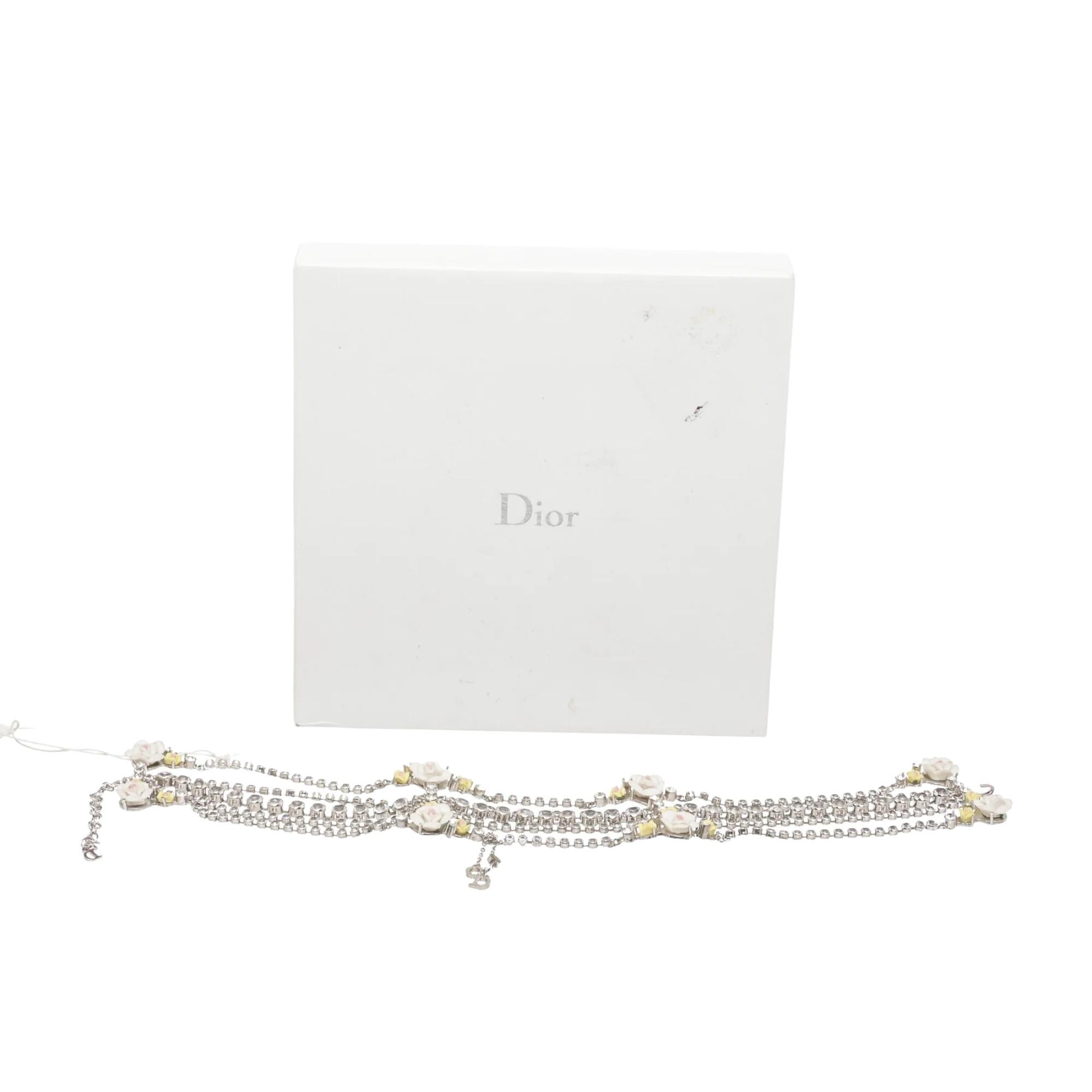 Women's or Men's Dior Vintage Silver Crystal Flower 5 Row Choker Necklace