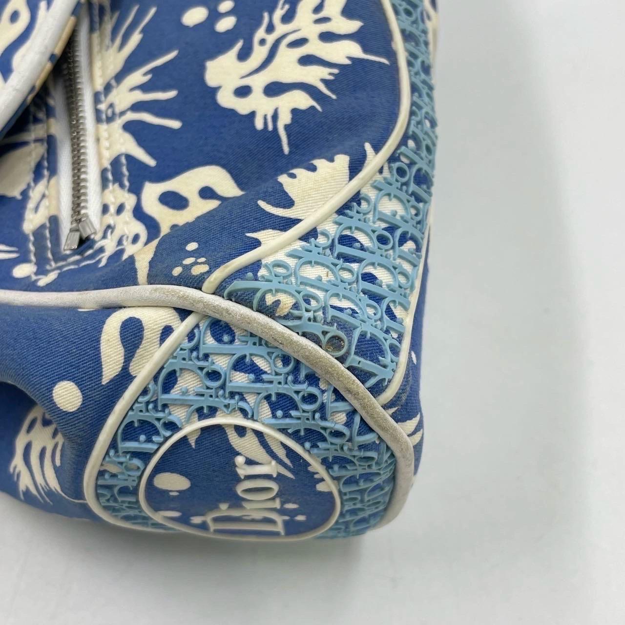 Dior Vintage Surf Chick Shoulder Bag Blue and White Chinese Porcelain Print For Sale 9