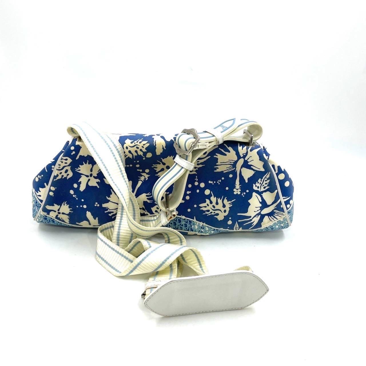 Gray Dior Vintage Surf Chick Shoulder Bag Blue and White Chinese Porcelain Print For Sale