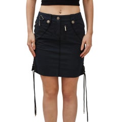 Dior Vintage Tie Up Stretch Navy Skirt (Small  Medium)
