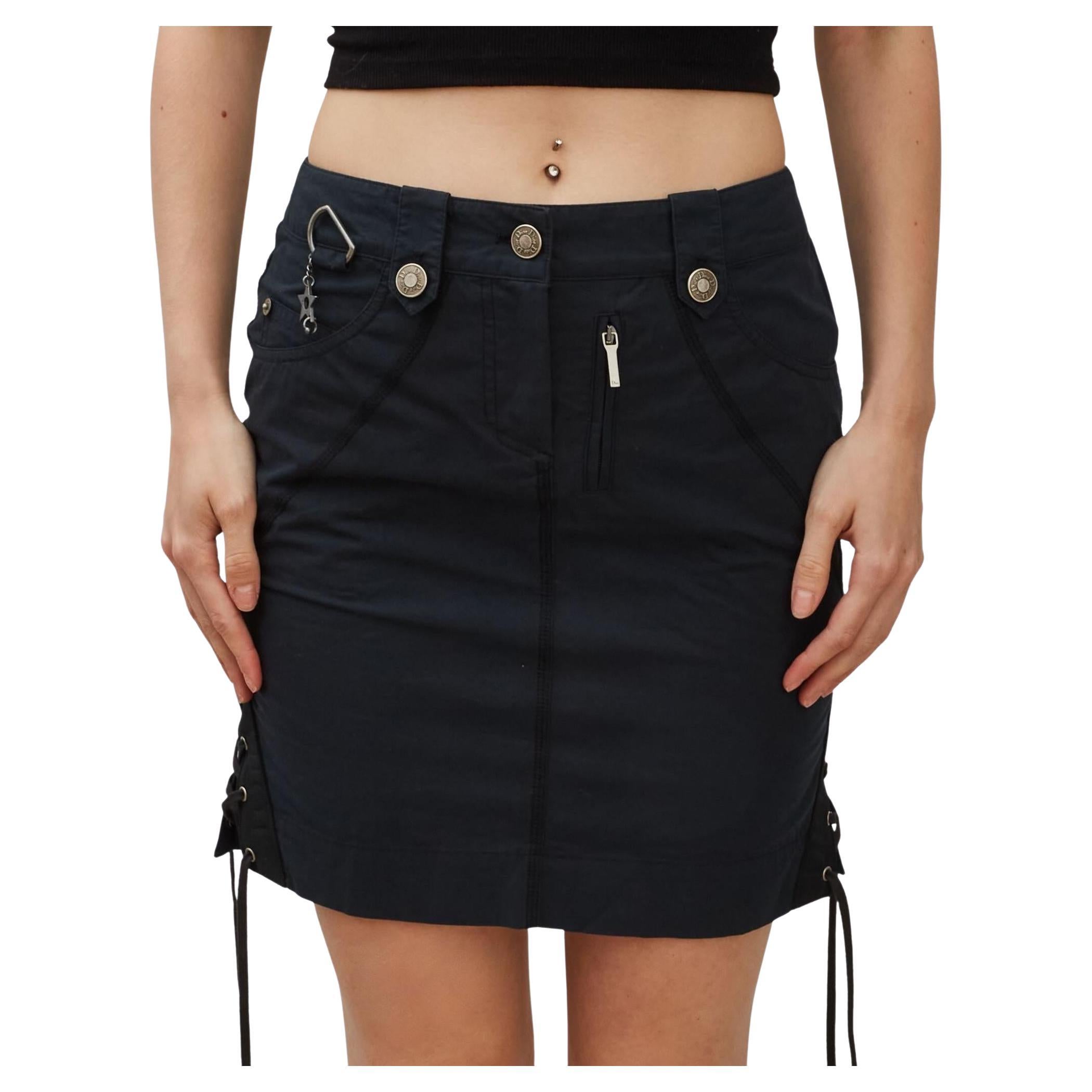 Dior Vintage Tie Up Stretch Navy Skirt (Small  Medium) For Sale
