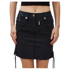 Dior Vintage Tie Up Stretch Navy Skirt (Small  Medium)