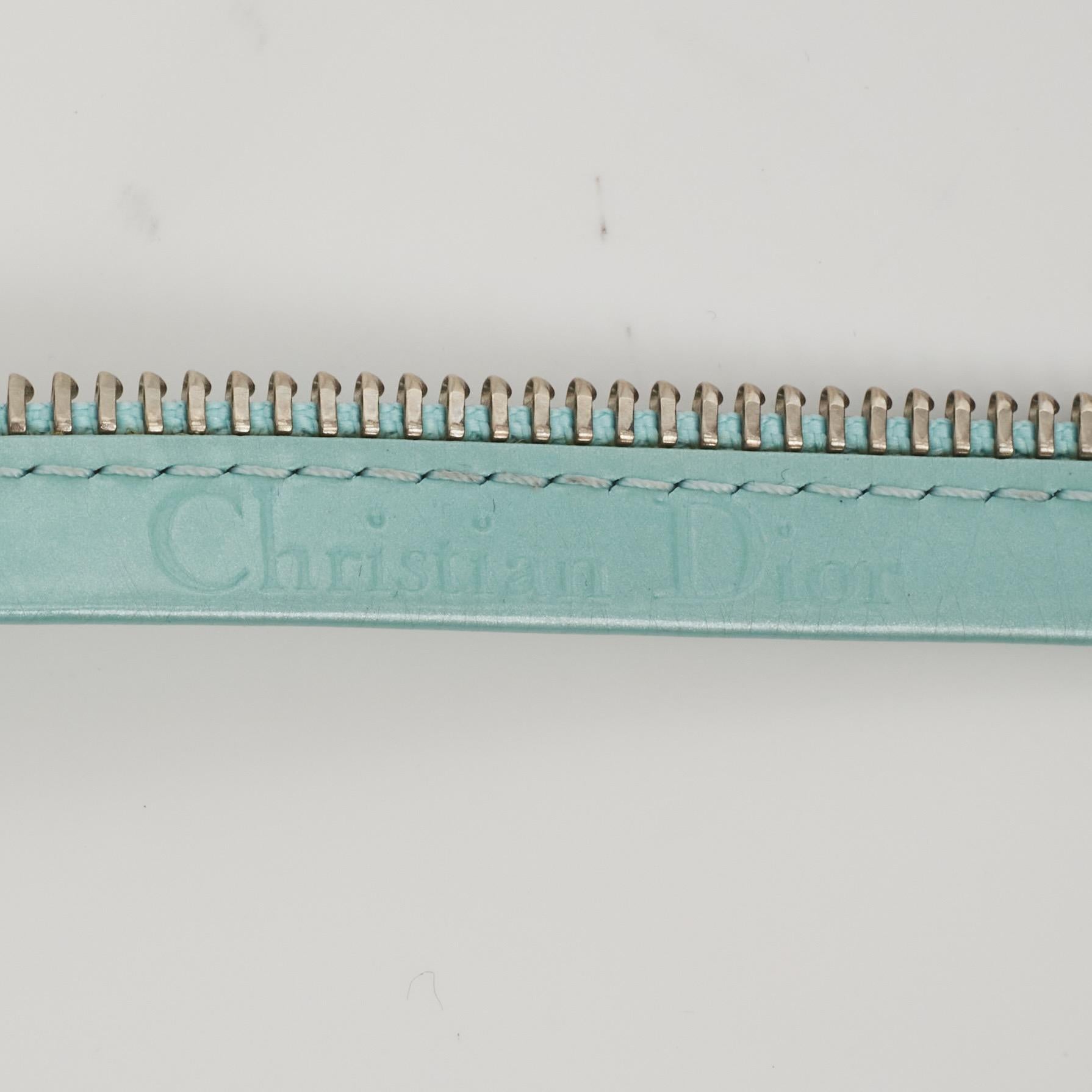 Dior Vintage Turquoise Leather Zipper Tie Necklace In Good Condition For Sale In Montreal, Quebec