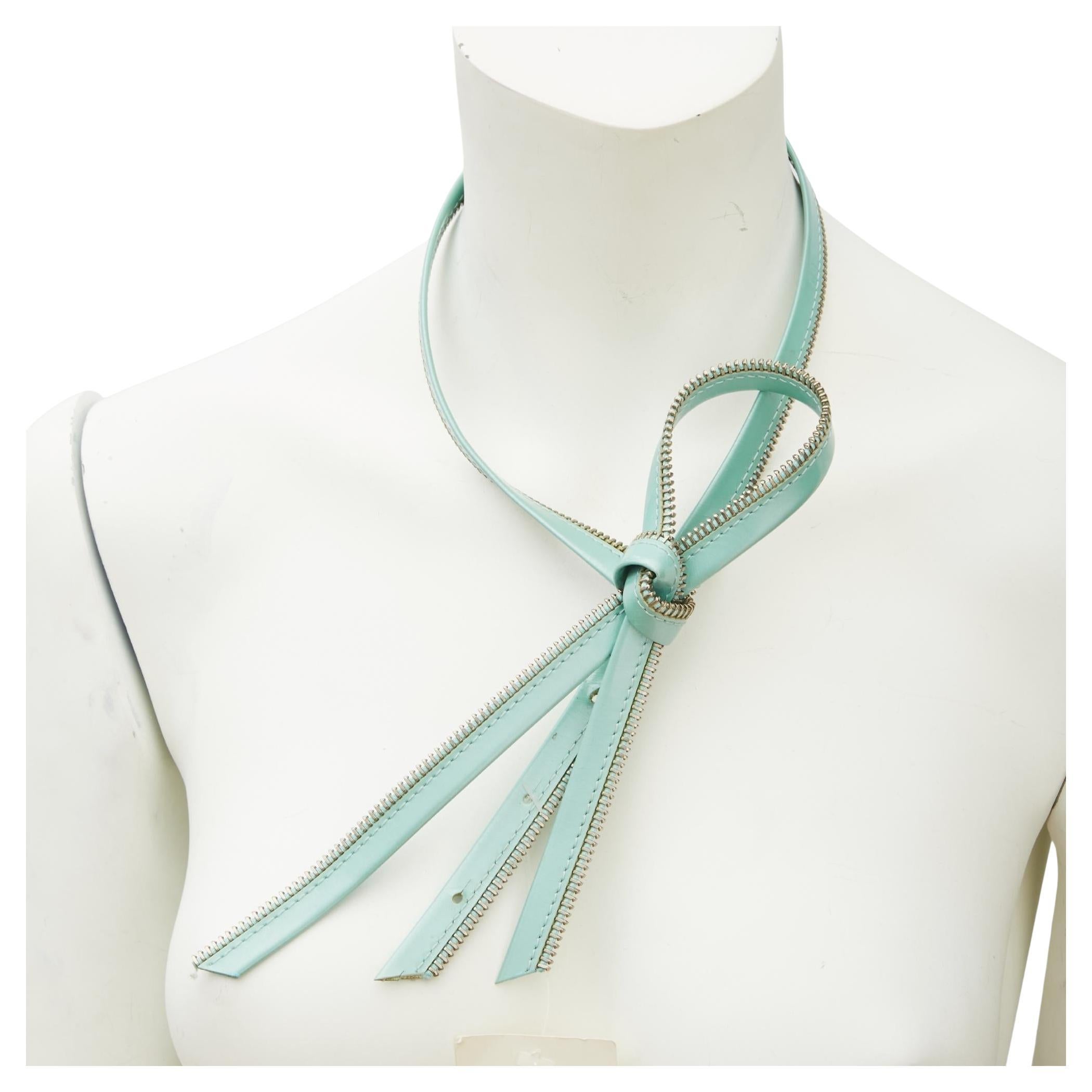Dior Vintage Turquoise Leather Zipper Tie Necklace For Sale