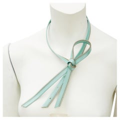 Dior Vintage Turquoise Leather Zipper Tie Necklace