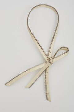 Dior Vintage White Leather Zipper Tie Necklace