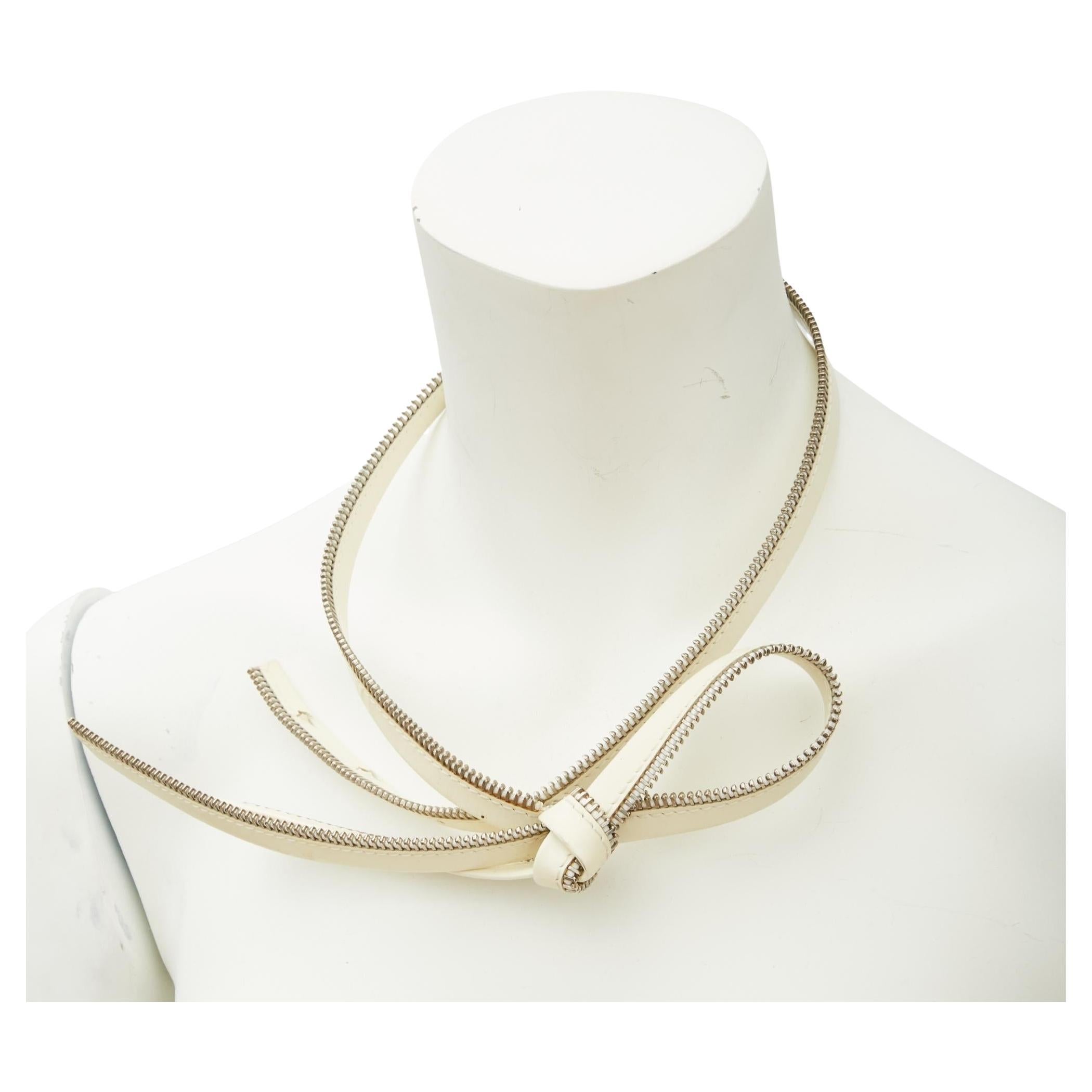 Dior Vintage White Leather Zipper Tie Necklace For Sale