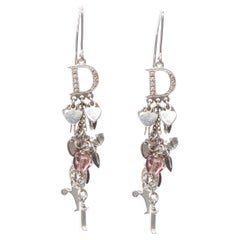 DIOR Vintage Y2K pink crystal D I O R letter heart charm dangling earring