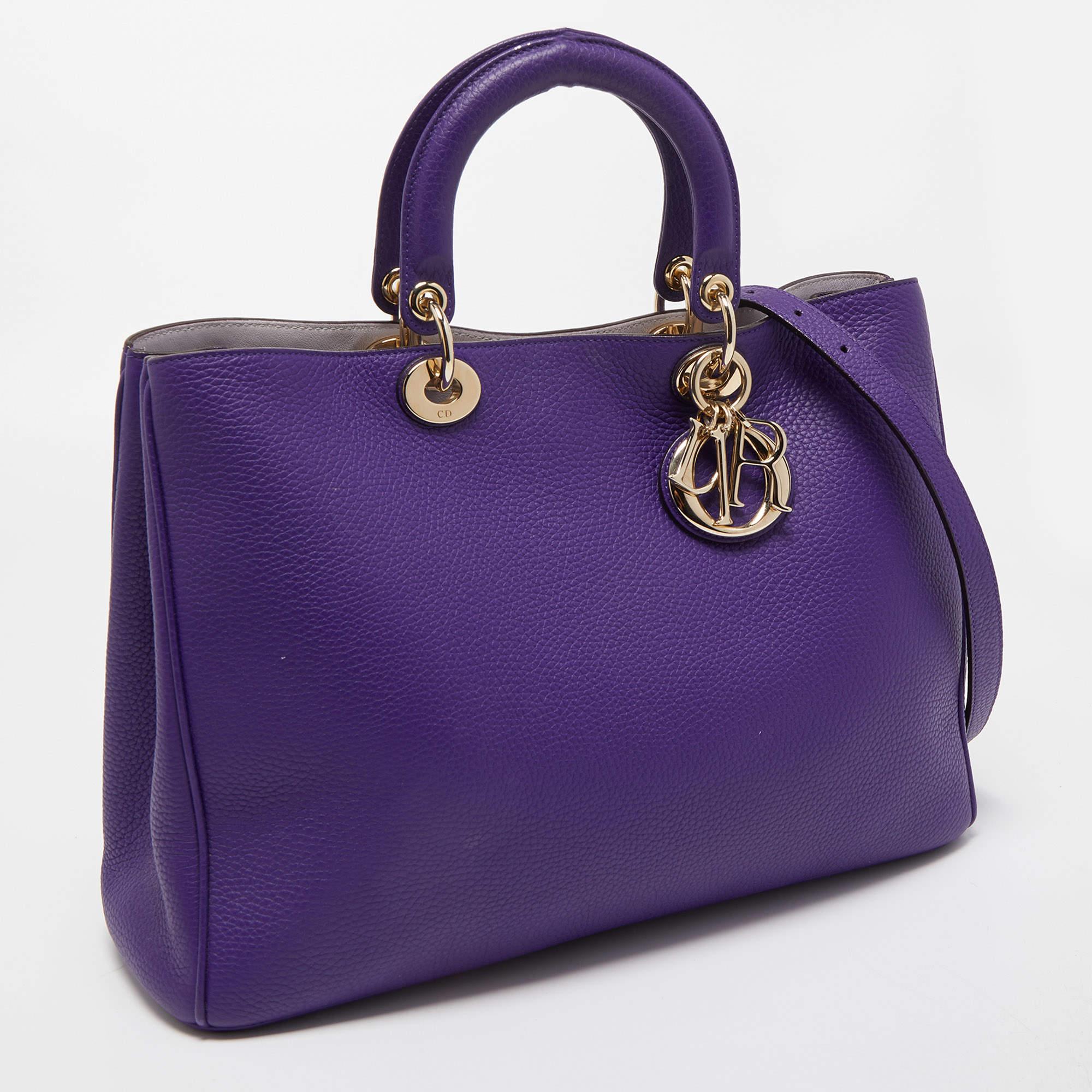 Women's Dior Violet Leather Large Diorissimo Shopper Tote