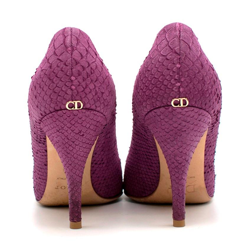 Christian Dior Violette 'Miss Dior' Peep Toe Pumps mit Python-Prägung - Größe EU 36,5 im Zustand „Hervorragend“ im Angebot in London, GB