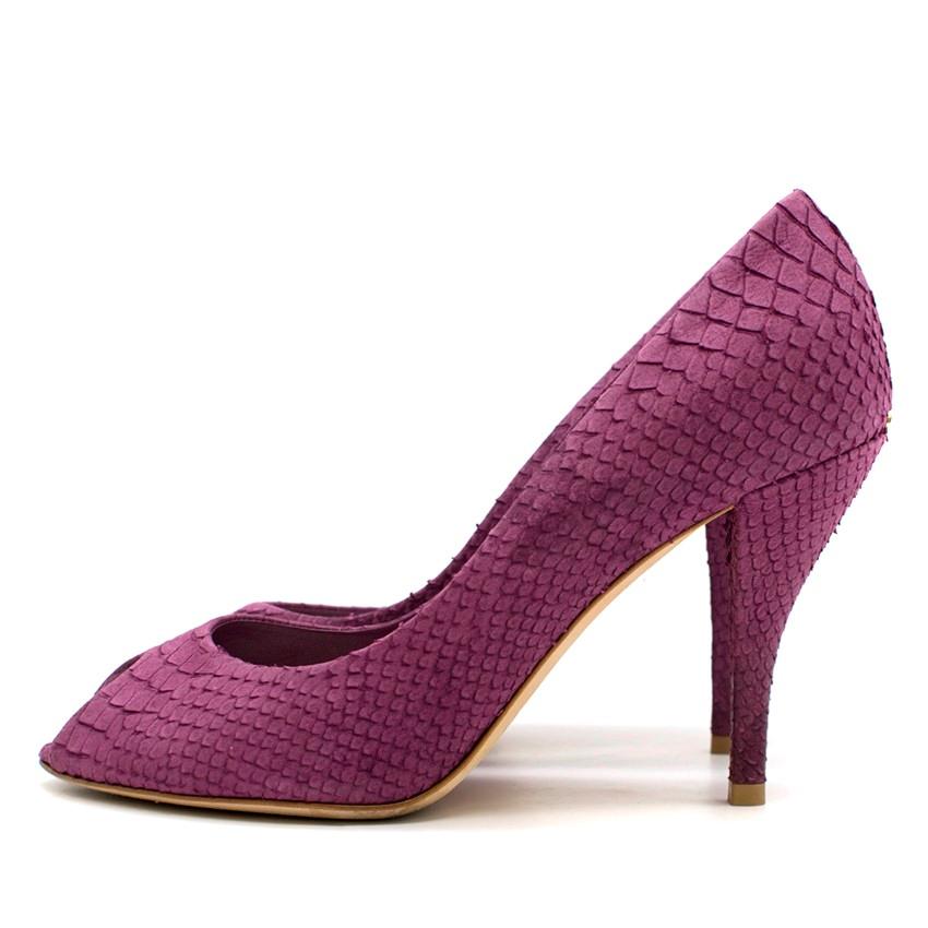 Dior Violet 'Miss Dior' Python Embossed Peep Toe Pumps - Size EU 36.5 	 In Excellent Condition For Sale In London, GB