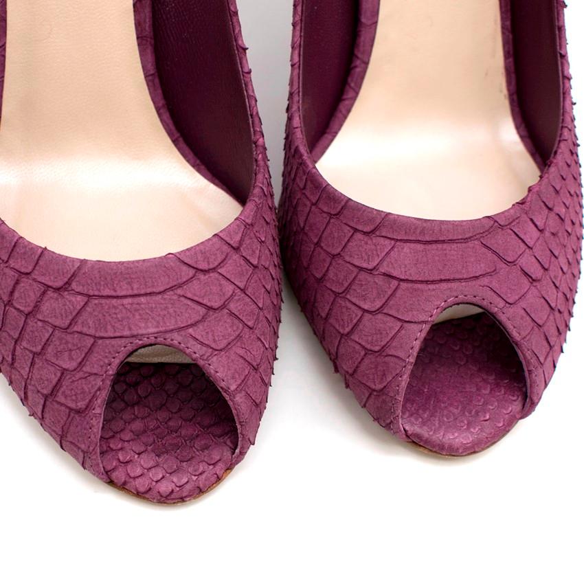 Women's Dior Violet 'Miss Dior' Python Embossed Peep Toe Pumps - Size EU 36.5 	 For Sale