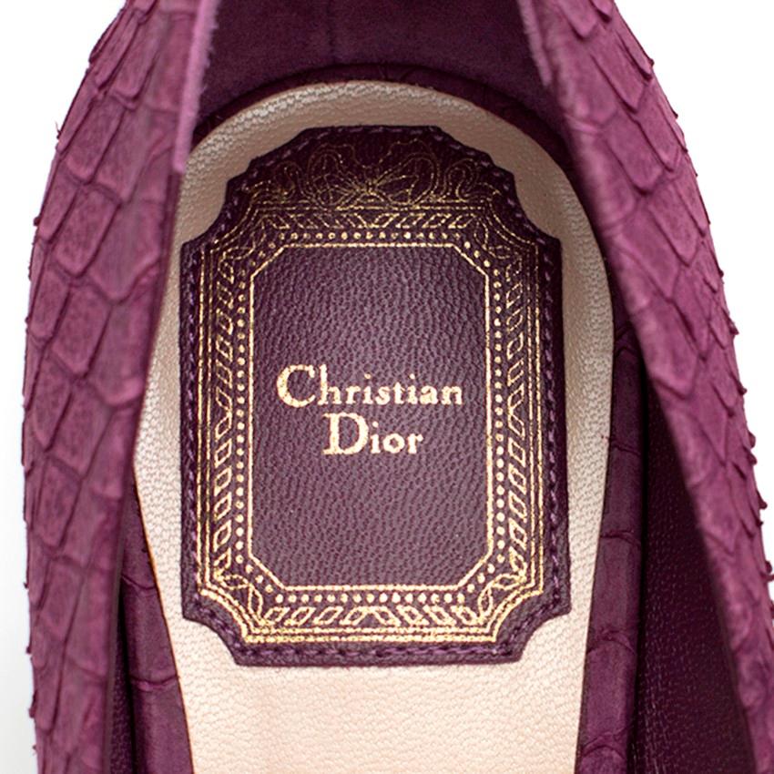 Dior Violet 'Miss Dior' Python Embossed Peep Toe Pumps - Size EU 36.5 	 For Sale 1