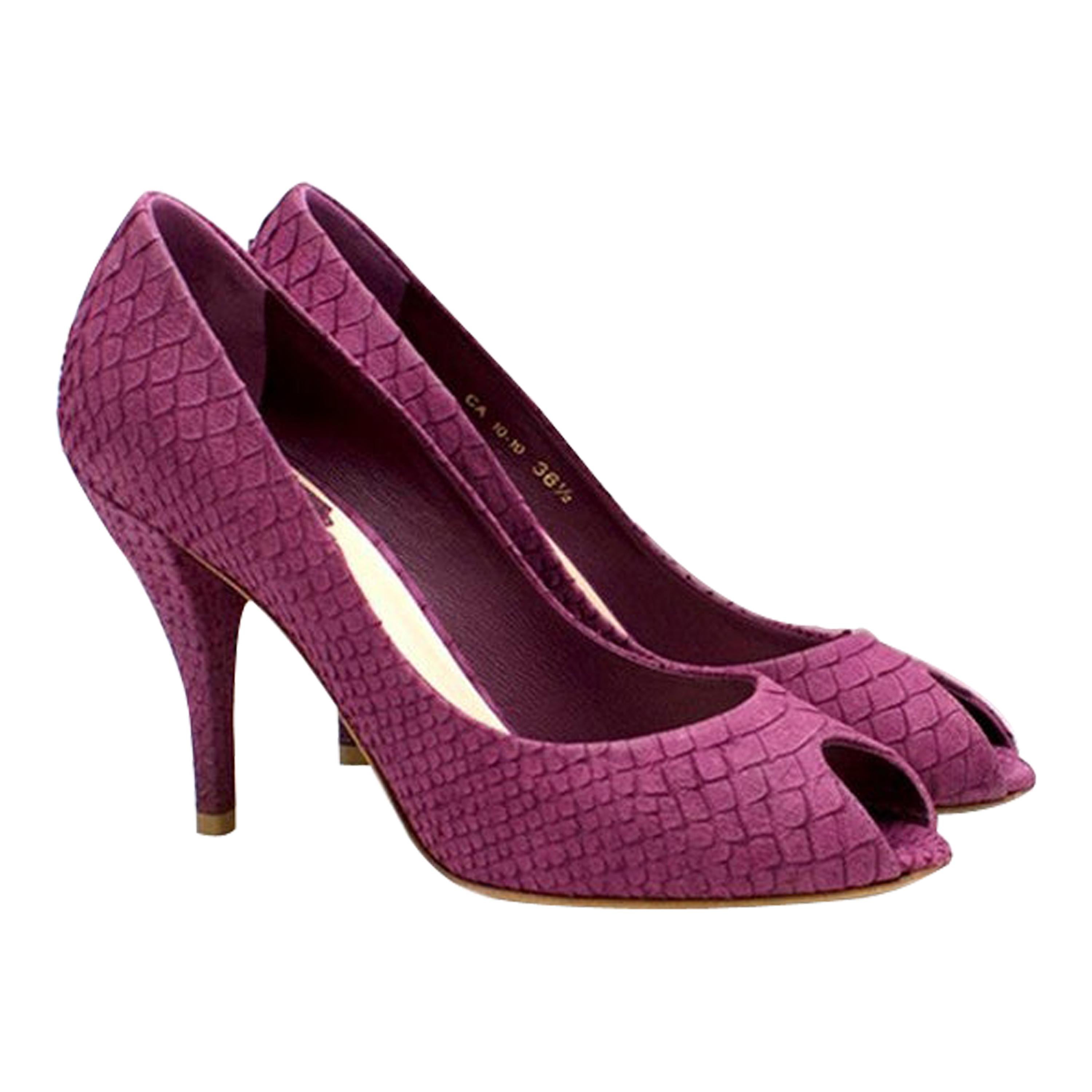 Dior Violet 'Miss Dior' Python Embossed Peep Toe Pumps - Size EU 36.5 	 For Sale