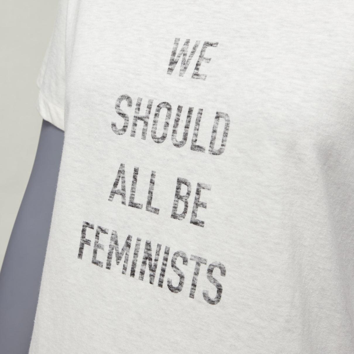 DIOR We Should All Be Feminists reversed print ecru cotton linen tshirt XS For Sale 3