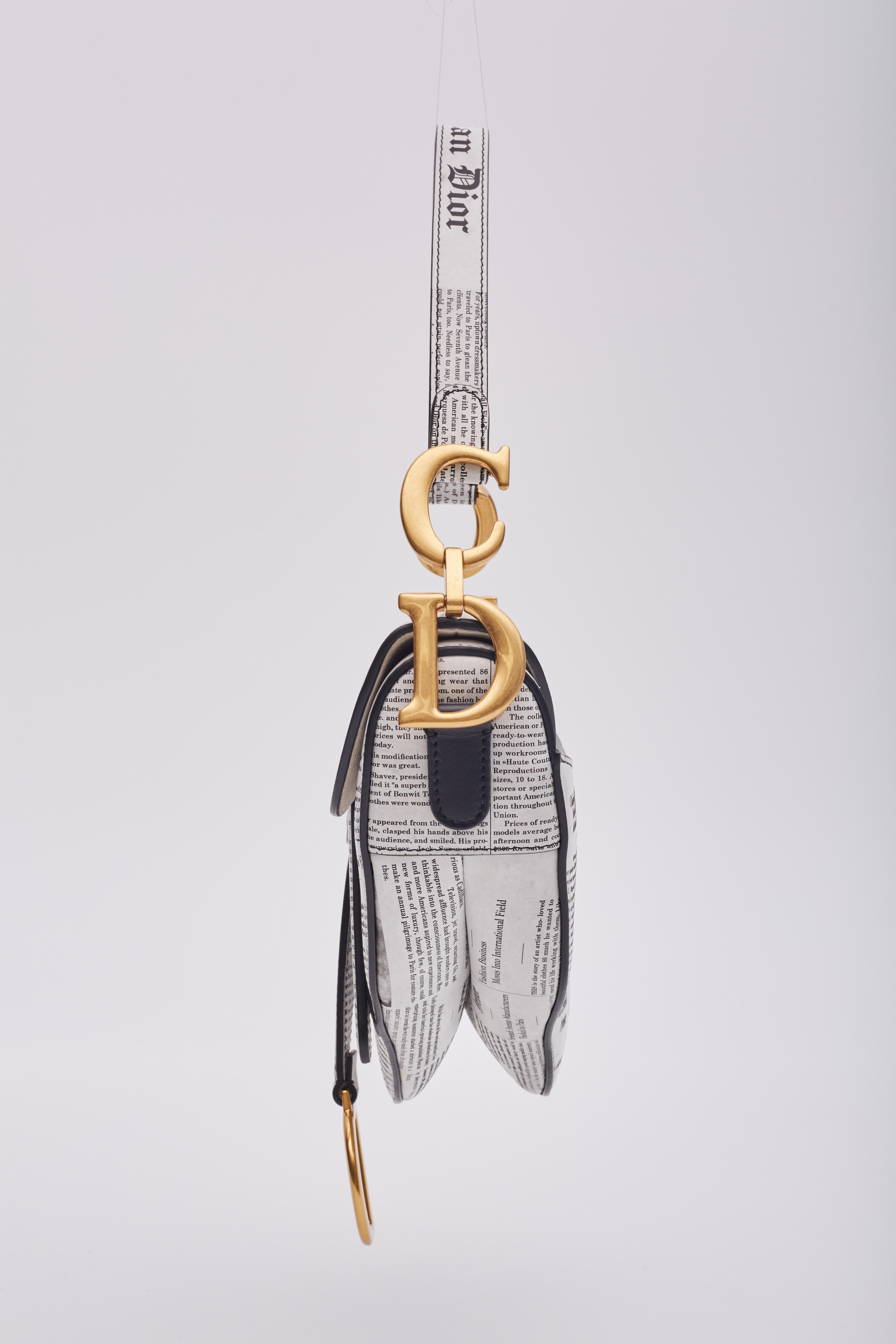 Women's or Men's Dior White And Black Calfskin Newspaper Print Saddle Bag