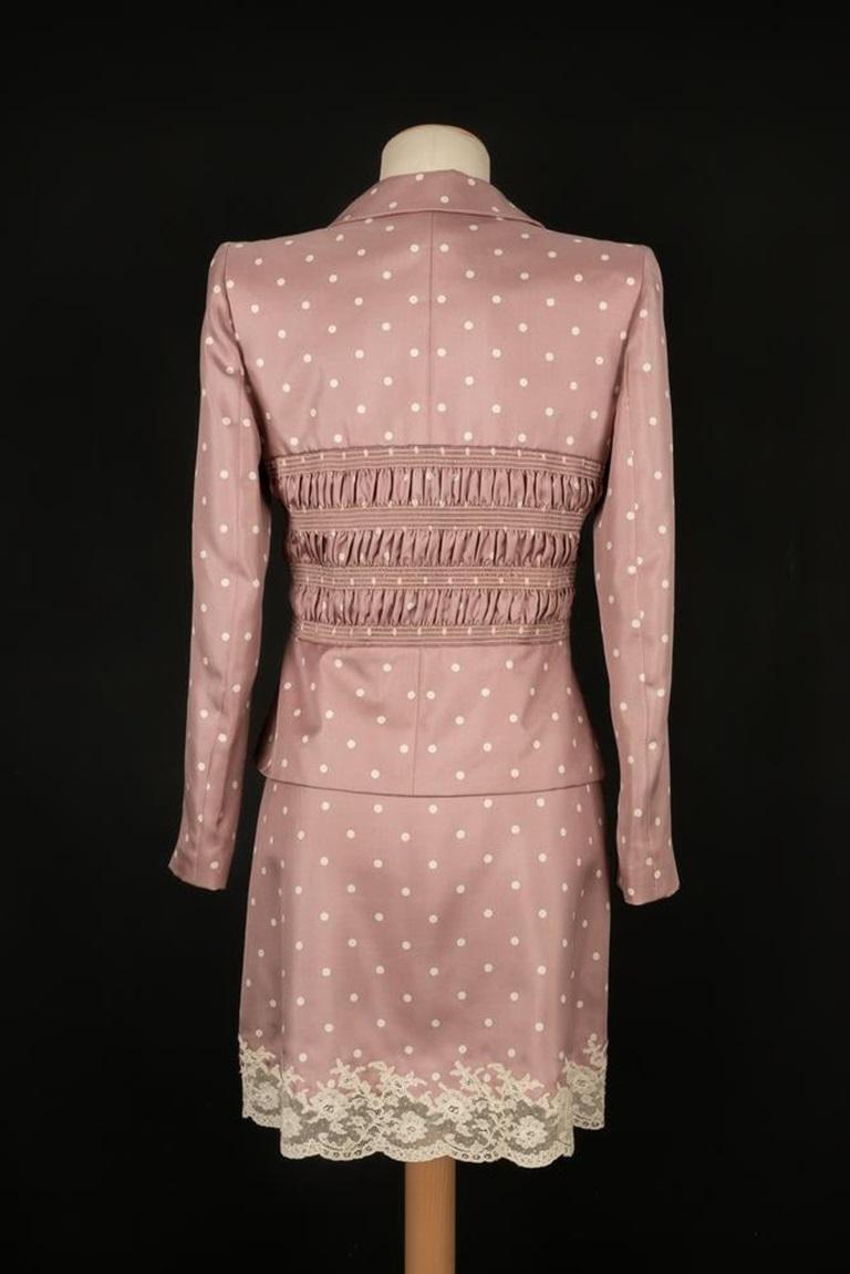 Marrone Abito corto in seta bianca e rosa di Dior in vendita