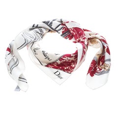 Dior White and Red Model Collection Printed Silk Square Scarf