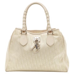 Dior White/Beige Diorissimo Nylon and Leather Lovely Bag