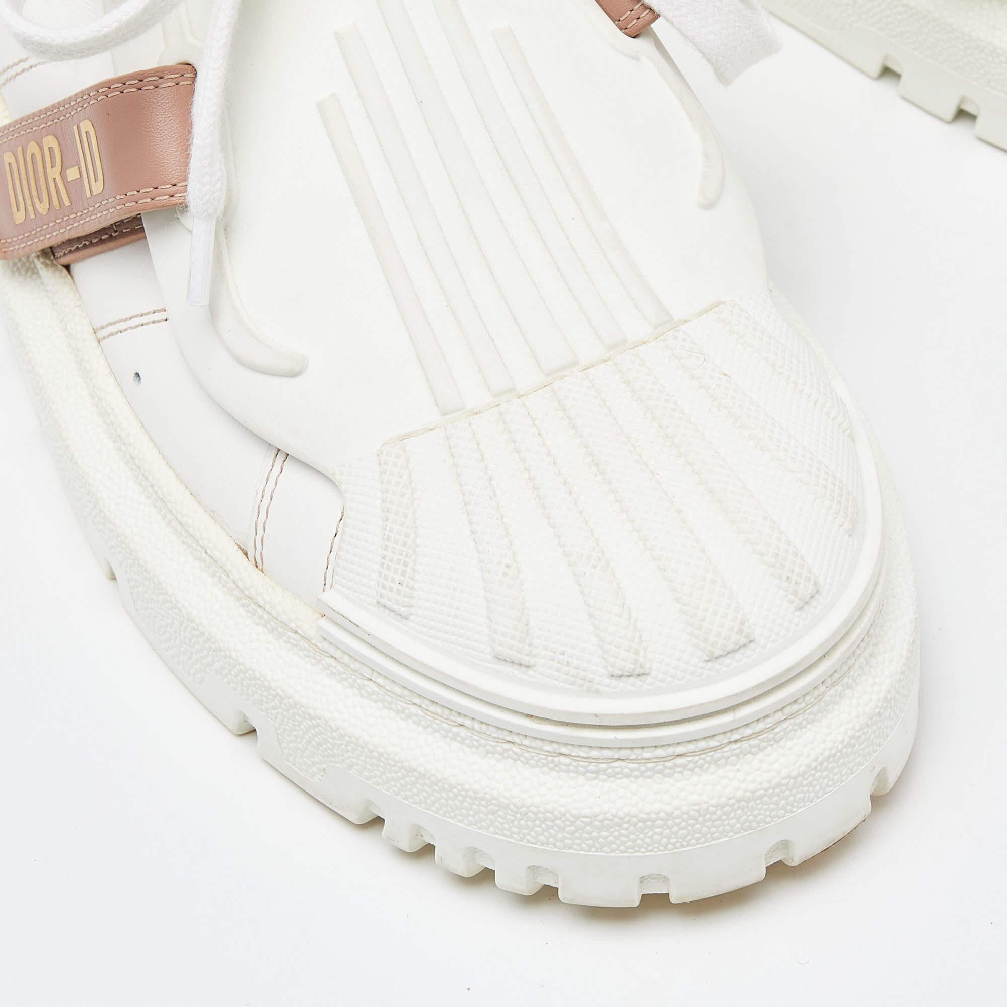 Dior Weiß/Beige Leder und Gummi Dior ID Schnürung Turnschuhe Größe 39 Damen im Angebot