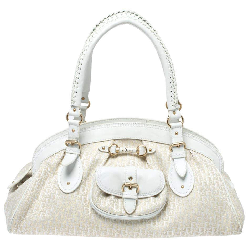 Dior White/Beige Oblique Toile et Cuir My Dior Frame Satchel