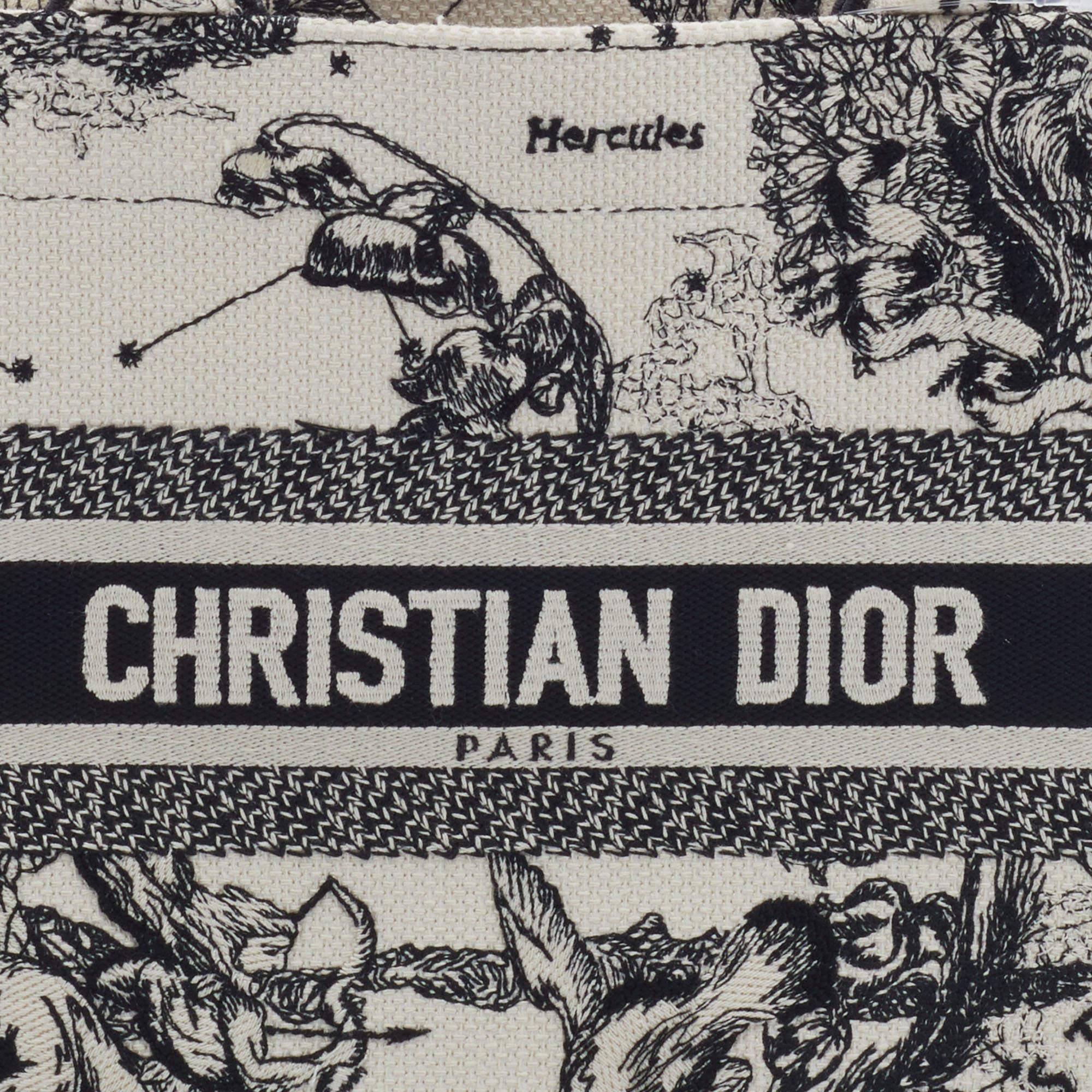 Dior White/Black Canvas Zodiac Embroidery Hercules Small Book Tote 4