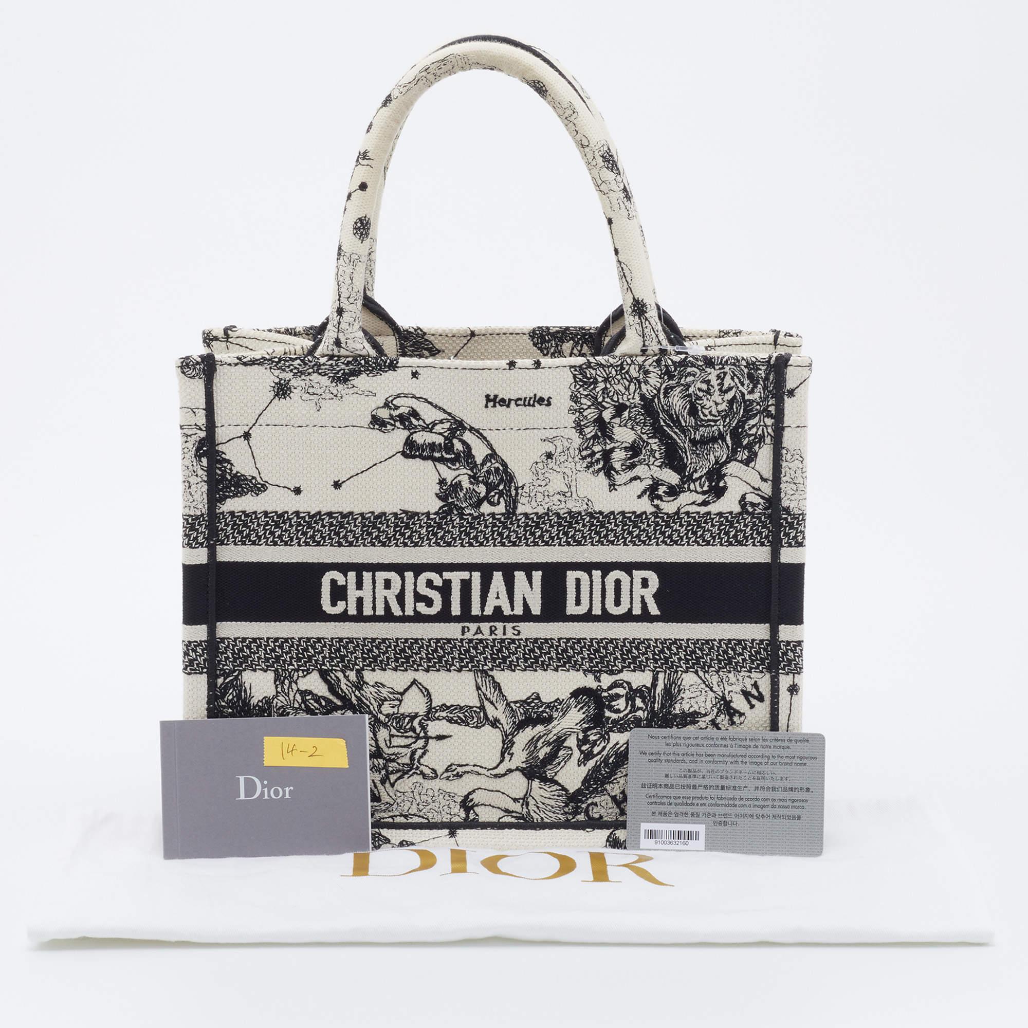 Dior White/Black Canvas Zodiac Embroidery Hercules Small Book Tote 1