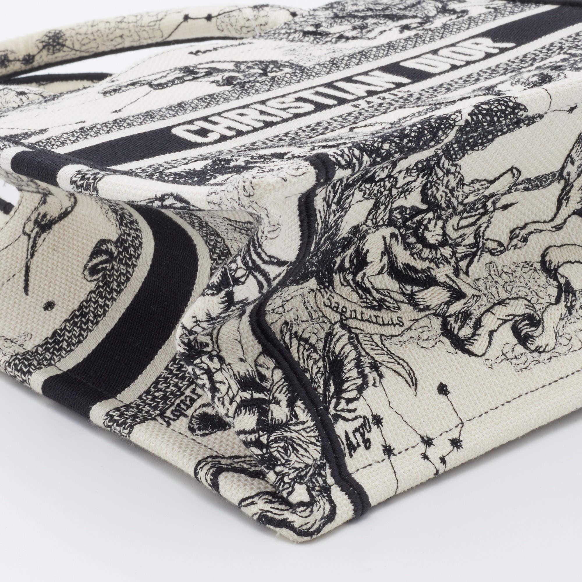 Dior White/Black Canvas Zodiac Embroidery Hercules Small Book Tote 2