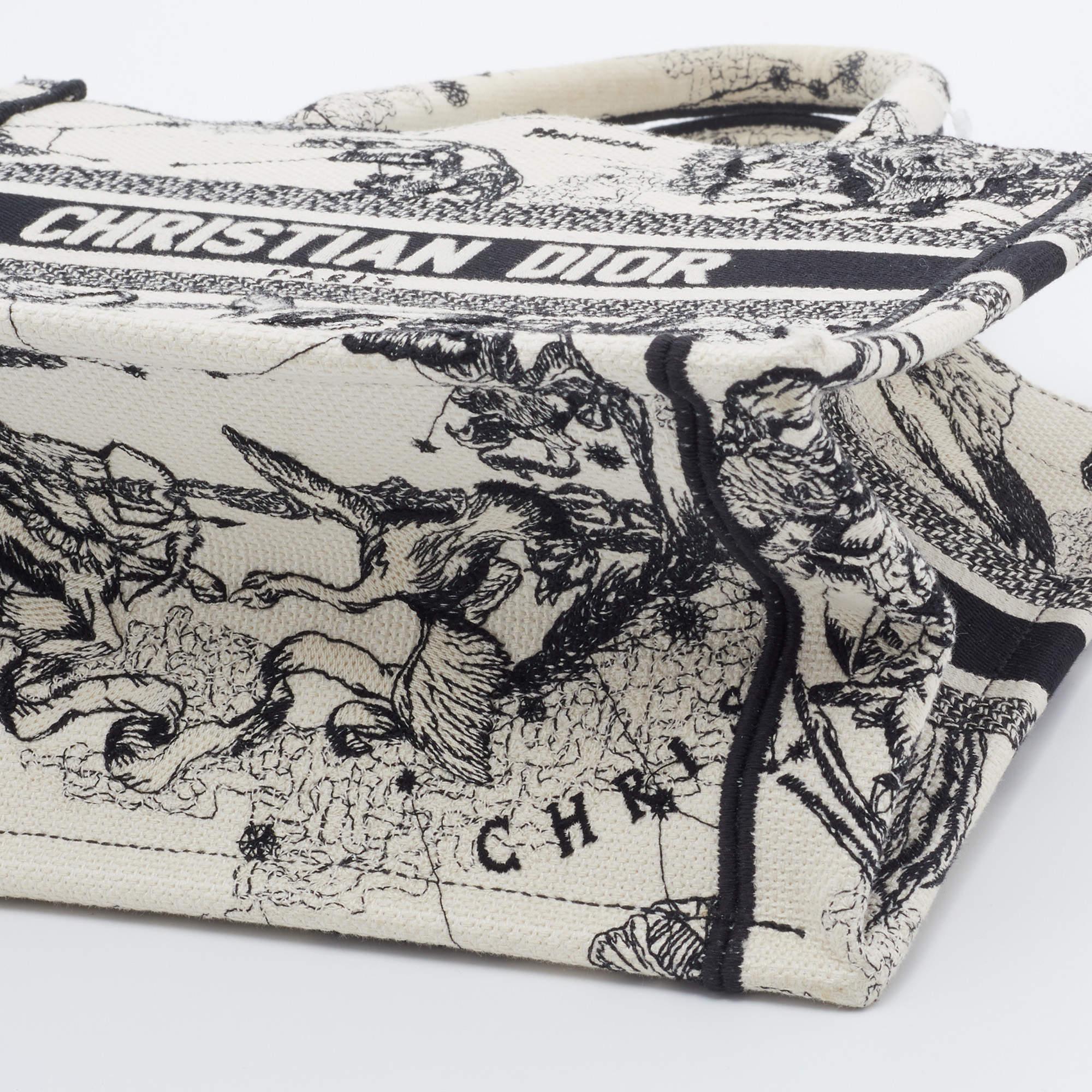 Dior White/Black Canvas Zodiac Embroidery Hercules Small Book Tote 3