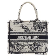 Used Dior White/Black Canvas Zodiac Embroidery Hercules Small Book Tote