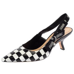 Dior White/Black Checkered Fabric Printed Leather J'Adior Pumps Size 38