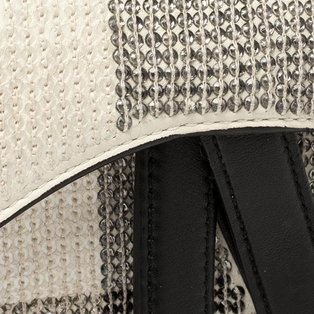 Dior White/Black Leather Embellished Mini Saddle Bag 3
