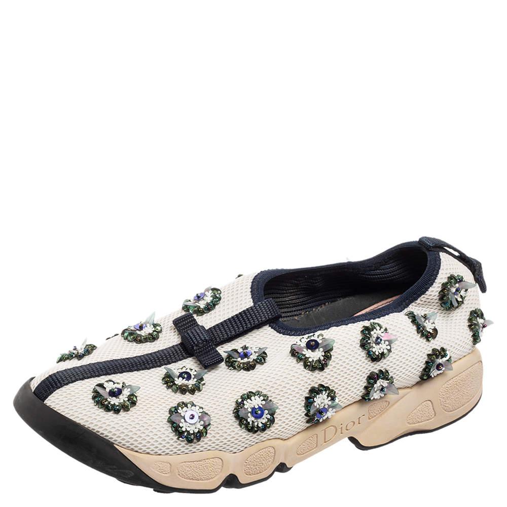 The words 'edgy' and 'ultra-modern' can be readily attributed to this pair from Dior. The sneakers were first introduced as a part of their Haute Couture Spring/Summer 2014 collection. Crafted from mesh, they feature dainty embellishments and rubber