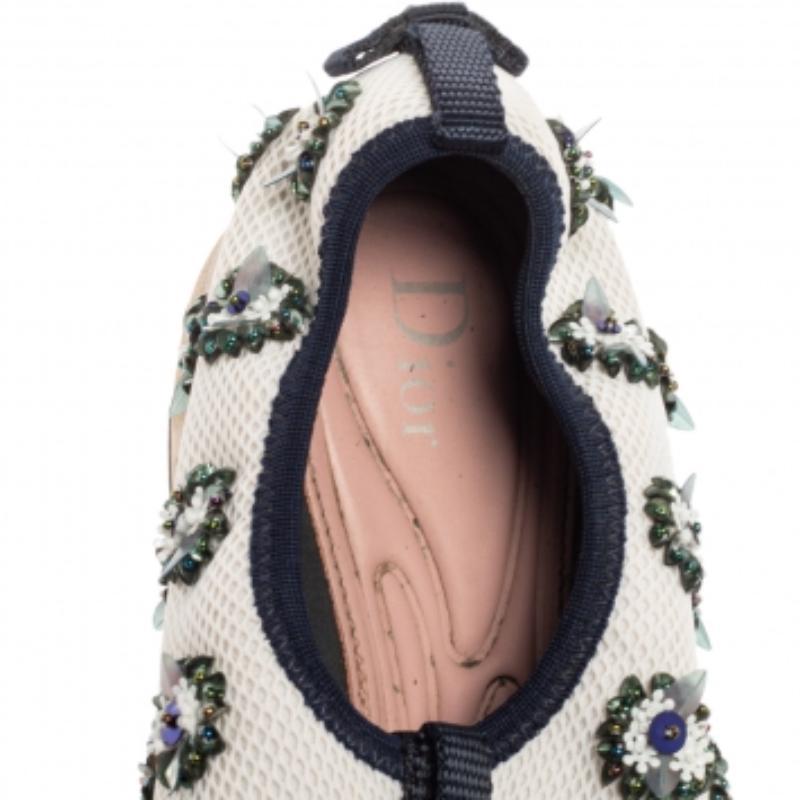 Dior White/Black Sequins Embellished Mesh Fusion Slip-on Sneakers Size 36.5 In Good Condition For Sale In Dubai, Al Qouz 2